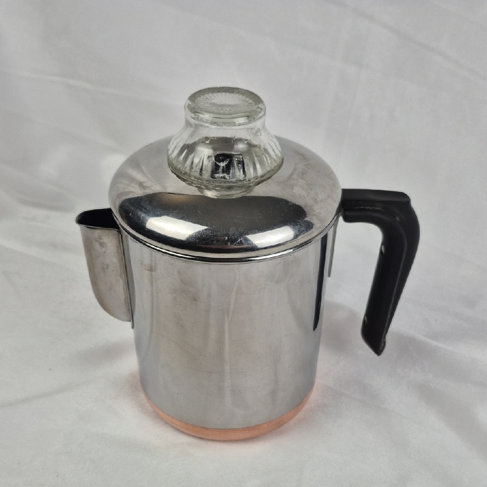 Revere Ware Copper Clad Stove Top Percolator Coffee Pot Glass Top 2363973